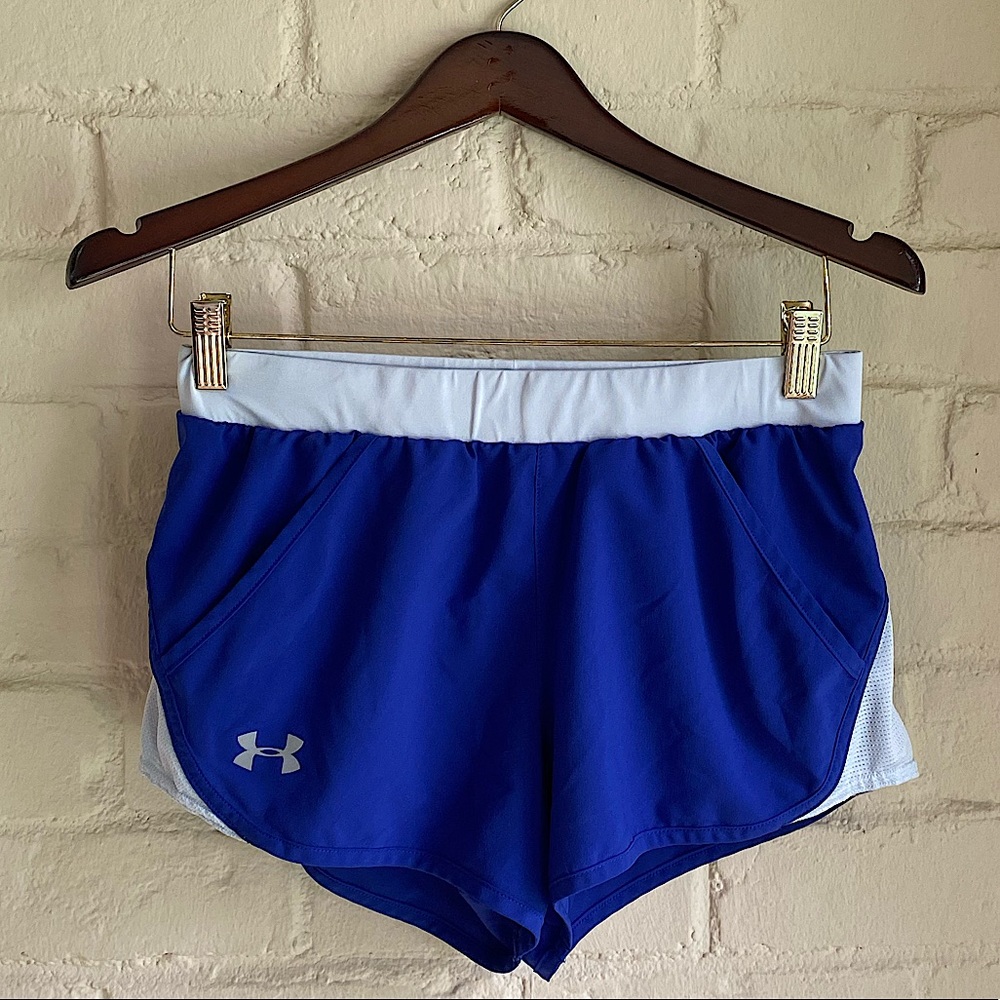 Under Armour heat gear sz small bright blue & light blue athletic running shorts